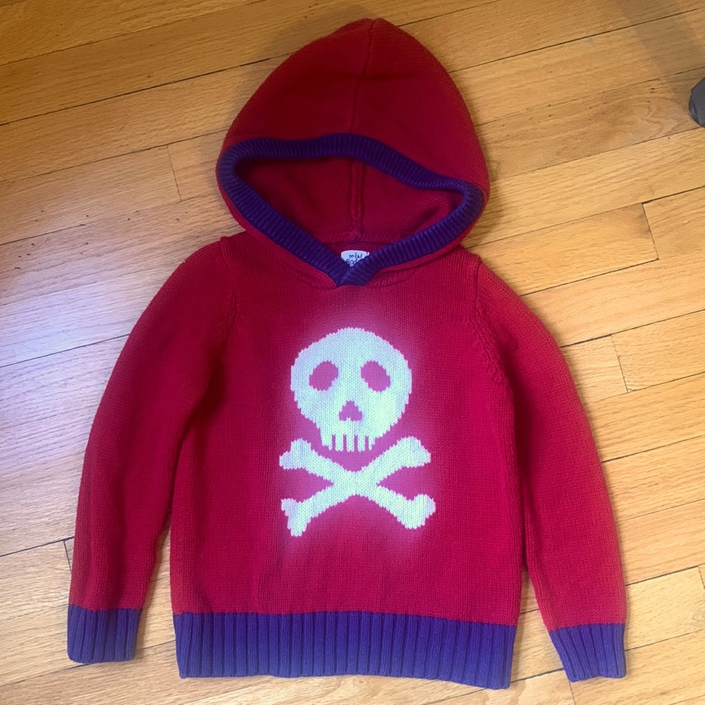 MINI BODEN hoodie skull crossbones sweater red boys girls unisex size 3/4 3 4